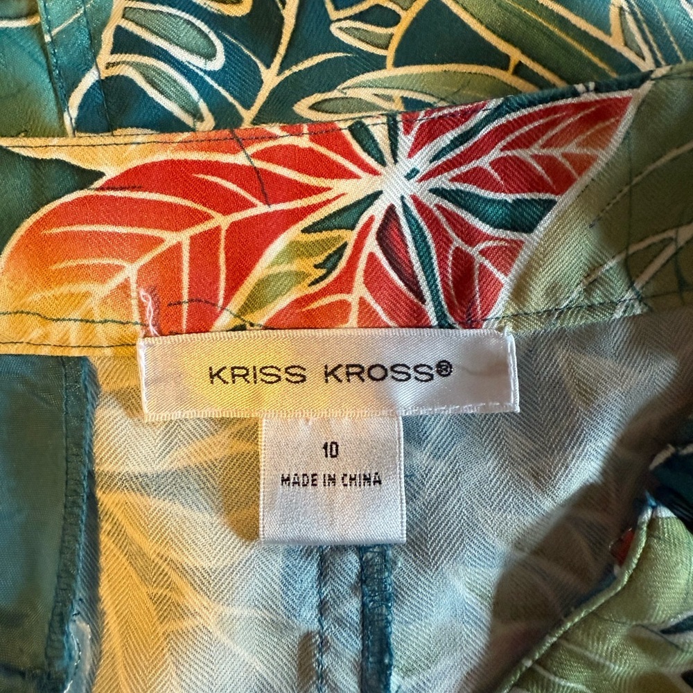 Tropical Kriss Kross VTG skirt, 💯% silk floral, teal & yellow Machine wash - Picture 7 of 9